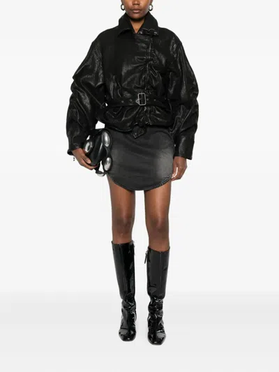 Diesel Belted Jacket In Boiled Leather In Black