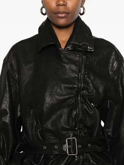 Diesel Belted Jacket In Boiled Leather In Black