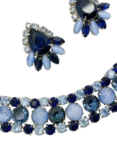 Pre-owned Jennifer Gibson Jewellery 1950s Crystal Bracelet And Earrings Set In Silver