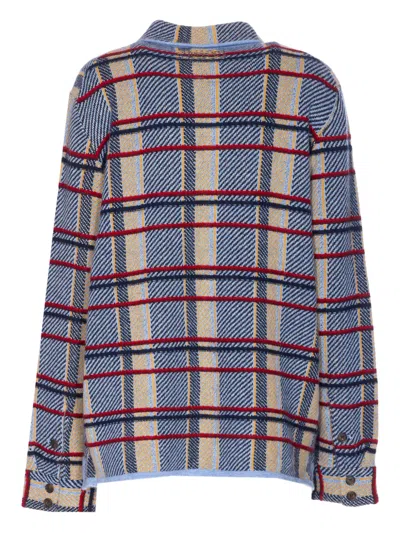 Guest In Residence Heather Blue Plaid Cashmere Work Shirt Jacket In Blue