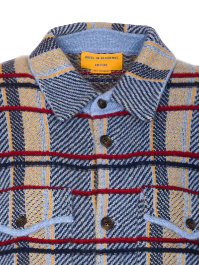 Guest In Residence Heather Blue Plaid Cashmere Work Shirt Jacket In Blue