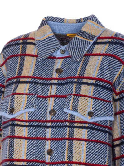 Guest In Residence Heather Blue Plaid Cashmere Work Shirt Jacket In Blue