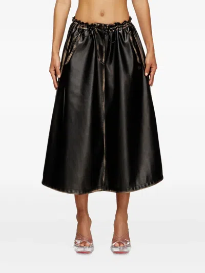 Diesel O-blivion Midi Skirt With Elastic Waist In Black