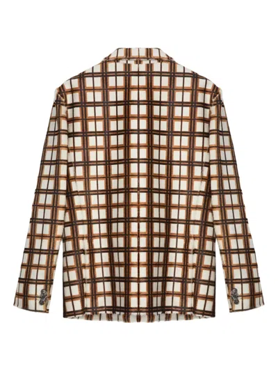 Camperlab Checked Leather Jacket In Brown