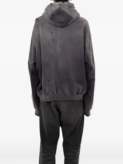 Miharayasuhiro Hooded Sweatshirt With Distressed Finish And Front Pockets In Black
