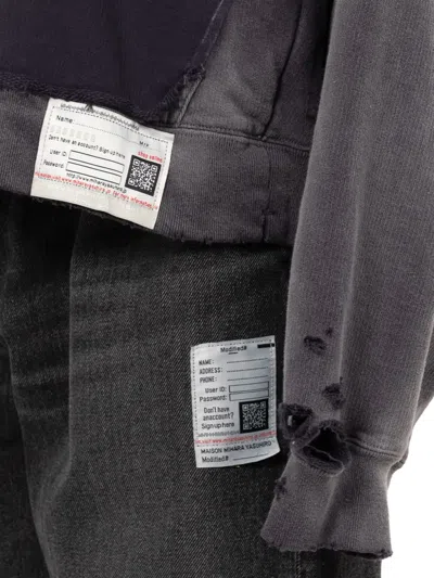 Miharayasuhiro Hooded Sweatshirt With Distressed Finish And Front Pockets In Black