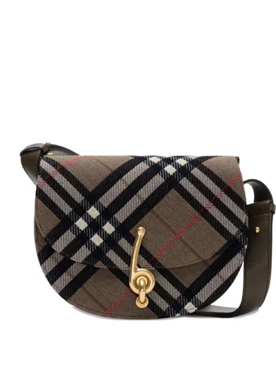 Burberry Bridle Canvas And Leather Check Shoulder Bag In Brown