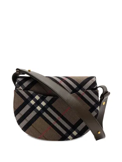 Burberry Bridle Canvas And Leather Check Shoulder Bag In Brown