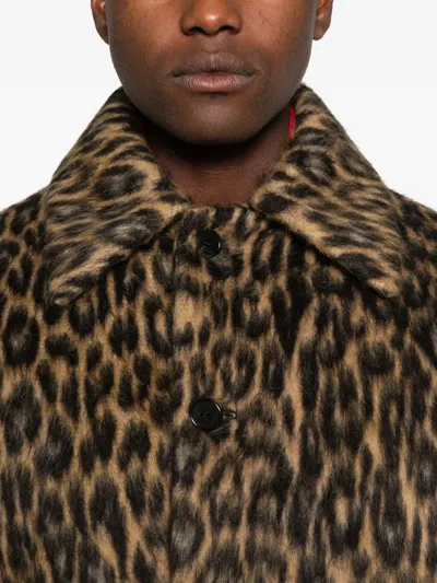 Lanvin Long Animal Print Coat With Belted Waist In Brown