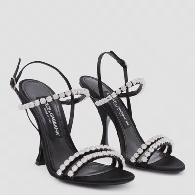 Dolce & Gabbana Sandals With Rhinestone Chain In Black