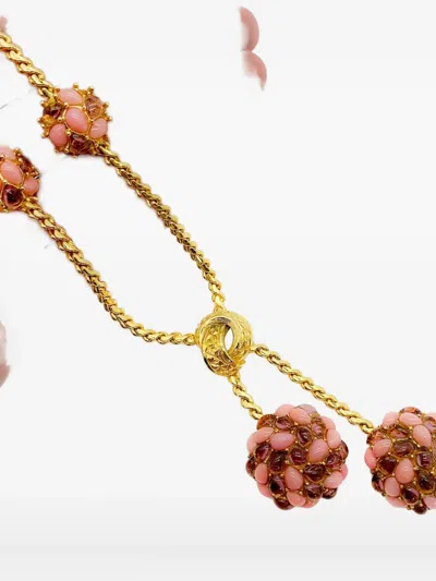 Pre-owned Carven Vintage 1960s Cabochon Sautoir Necklace In Gold