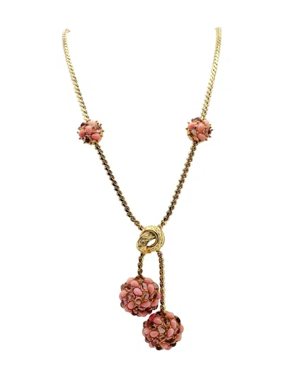 Pre-owned Carven Vintage 1960s Cabochon Sautoir Necklace In Gold