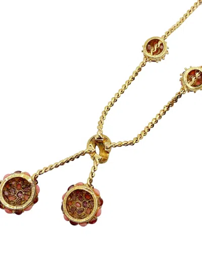 Pre-owned Carven Vintage 1960s Cabochon Sautoir Necklace In Gold