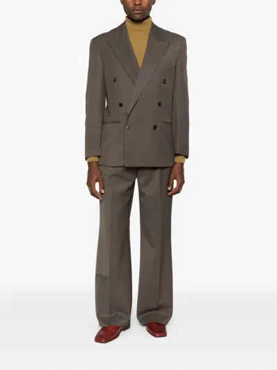 Tonywack Taupe Melange Wool Double-breasted Tailored Blazer In Brown
