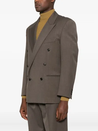 Tonywack Taupe Melange Wool Double-breasted Tailored Blazer In Brown