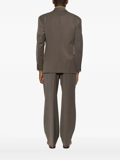 Tonywack Taupe Melange Wool Double-breasted Tailored Blazer In Brown