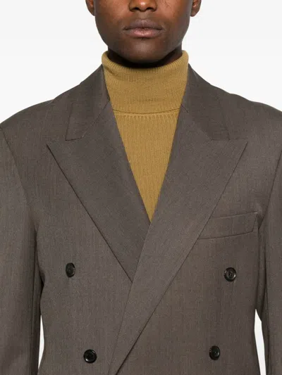 Tonywack Taupe Melange Wool Double-breasted Tailored Blazer In Brown
