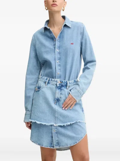 Diesel Buttoned Long-sleeve Mini Dress In Blue
