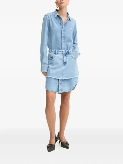 Diesel Buttoned Long-sleeve Mini Dress In Blue