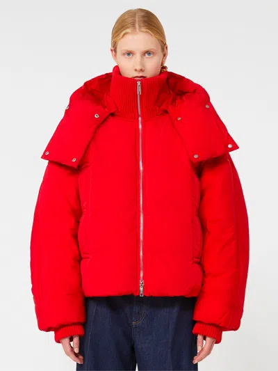 Sportmax Short Padded Jacket With High Collar And Horizontal Stitching In Red