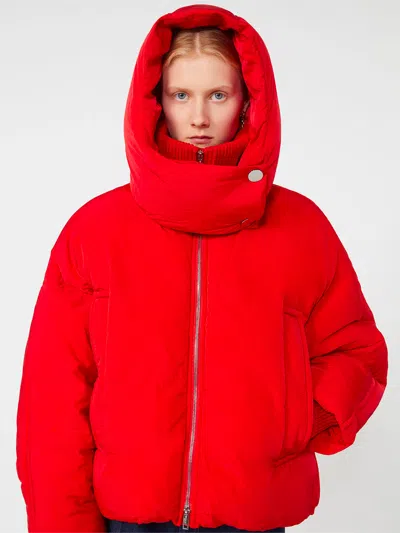 Sportmax Short Padded Jacket With High Collar And Horizontal Stitching In Red