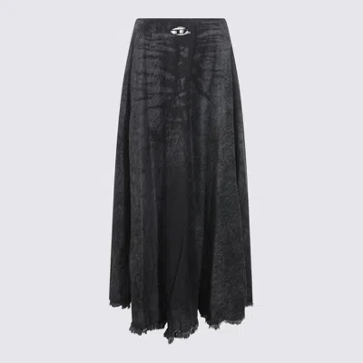 Diesel Full Skirt In Lasered Cotton-hemp Denim In Black