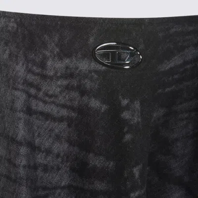 Diesel Full Skirt In Lasered Cotton-hemp Denim In Black