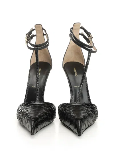 Tom Ford Textured Leather Stiletto Pumps Strap In Black