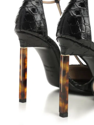 Tom Ford Textured Leather Stiletto Pumps Strap In Black