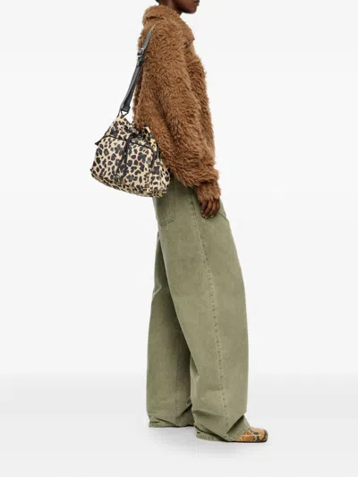 Bimba Y Lola Leopard Nylon Pocket Bucket Bag In Neutral
