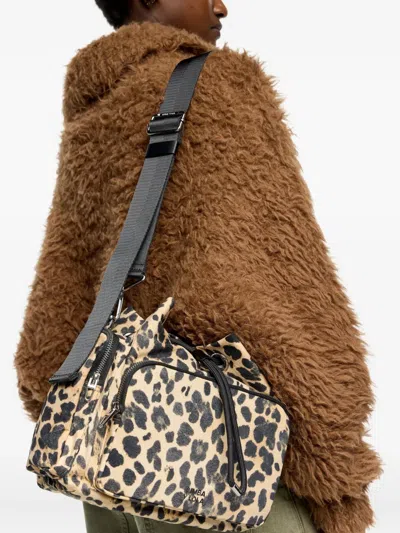 Bimba Y Lola Leopard Nylon Pocket Bucket Bag In Neutral