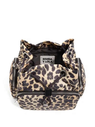 Bimba Y Lola Leopard Nylon Pocket Bucket Bag In Neutral