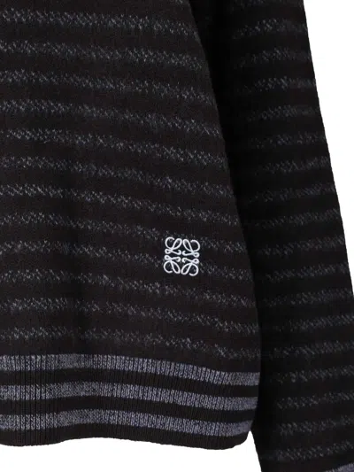 Loewe Striped Logo-embroidered Sweater In Black