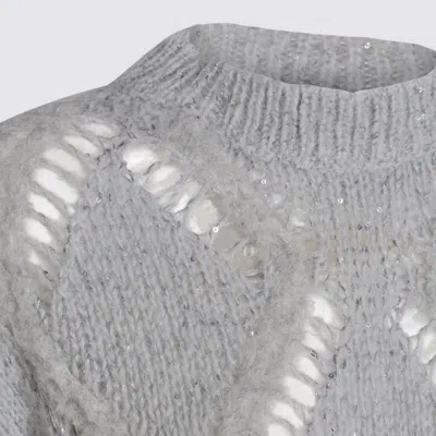 Antonelli Bohemian Mood Open-knit Cotton-blend Top In Gray