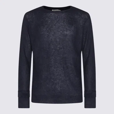 Auralee Textured Knit Long Sleeve Crew Sweater In Blue