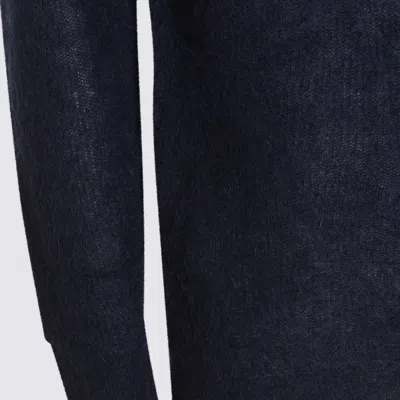 Auralee Textured Knit Long Sleeve Crew Sweater In Blue