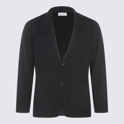 Lardini Black Single-breasted Jacket With Notched Revers And Floral Pin Detail On The Front In Wool Man In Black