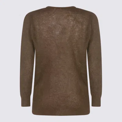 Auralee Long Sleeve Sheer Crewneck Knitwear In Brown