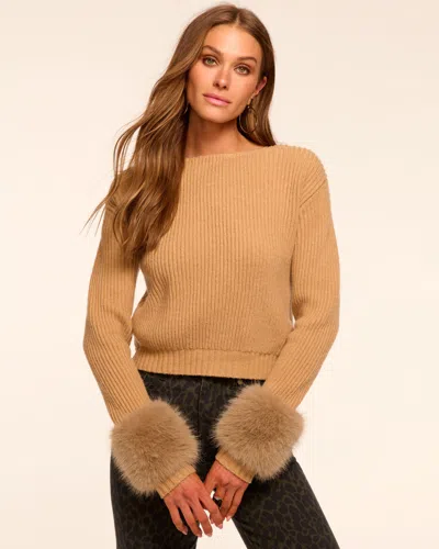 Ramy Brook Lisa Open Back Faux Fur Trim Sweater In Brown