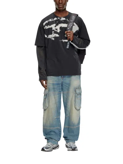Diesel T-boxt-n14 T-shirt With Flocked Logo In Black