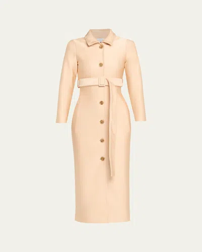 Marie Adam-leenaerdt Belted Stretch-satin Trench Coat In Pink