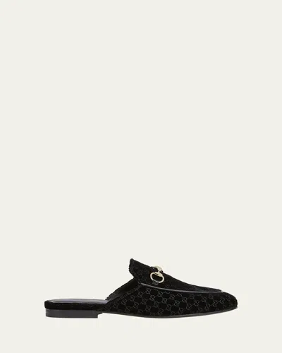 Gucci Women Princetown Gg Supreme Velvet Mule In Black