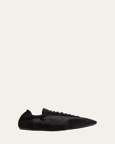 Prada Leather Collapse Sneakers Elasticated Heel In Black