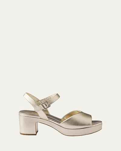 Prada Soft Nappa Ankle Strap Platform Sandals In Gold