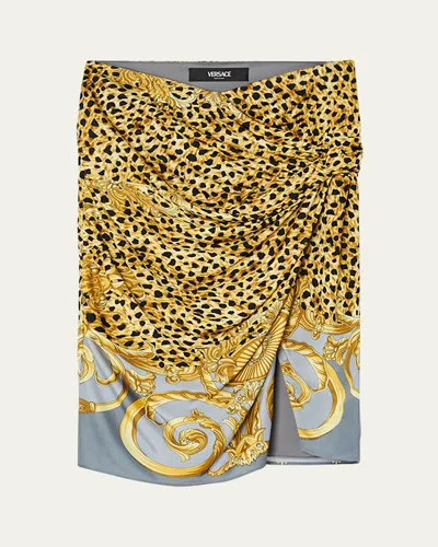 Versace Skirt Cheetah Foulard On Responsible Heavy Viscose Liquid Jersey In Yellow