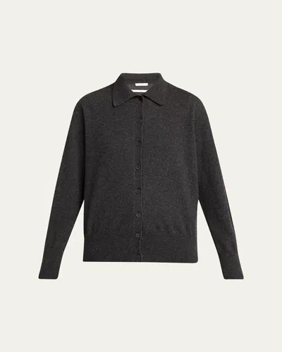 The Row Lillia Cashmere Collared Cardigan In Green