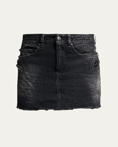 Balenciaga Washed Black City Mini Denim Skirt In Black