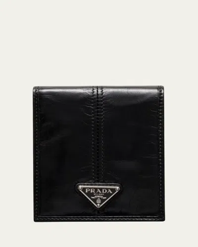 Prada Leather Triangle Wallet In Black