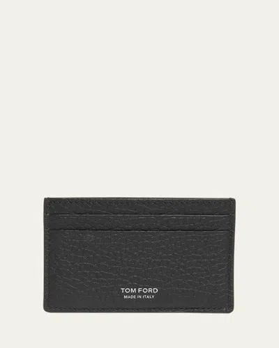 Tom Ford Men's Leather Elongated T Line Card Holder In Black