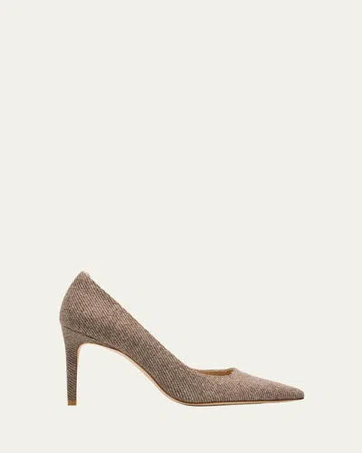 Stuart Weitzman 85mm Stuart Power Twill Pointed-toe Pumps In Brown